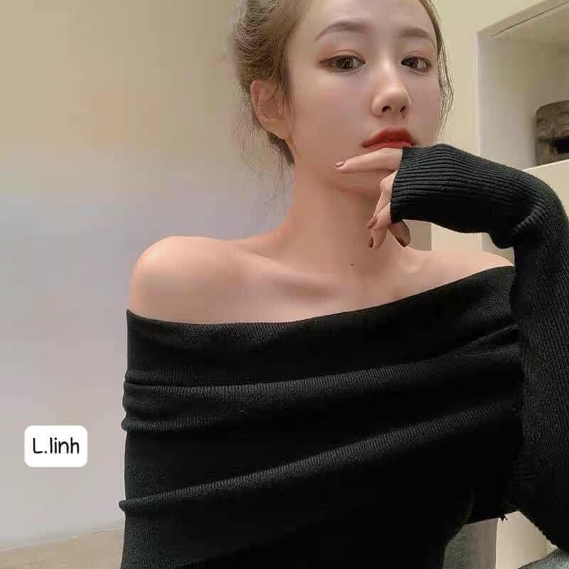 Áo nữ sexy bánh bèo chất  len tăm trễ vai chùm tay hot trend 2021