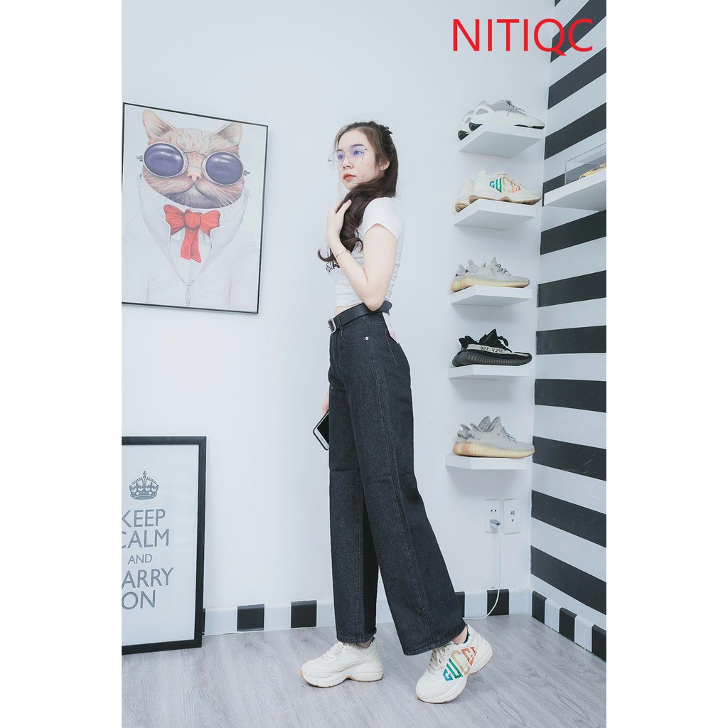 [ VIDEO HÌNH THẬT ĐẠI CHIẾN NGÔI ĐẦU!! ] QUẦN JEAN ỐNG RỘNG NỮ CAO CẤP NITIQC MÀU ĐEN CỰC ĐỈNH NGẤT NGÂY BAO NÀNG!!!-NL