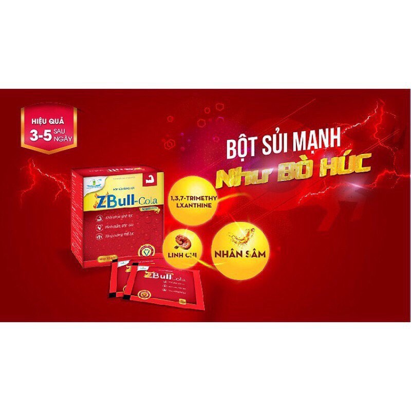 Bột Sủi Thanh Nhiệt Zbull Cola - Tăng Cường Sinh Lực Mạnh Như Bò Húc - Hộp 10 Gói