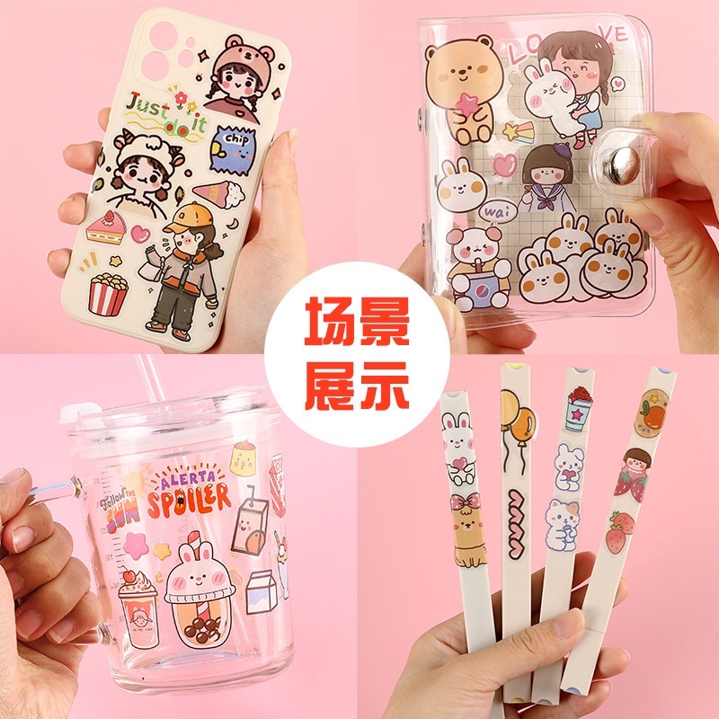 Set 6 tấm sticker PET mẫu trong hình lớn cute Bukao