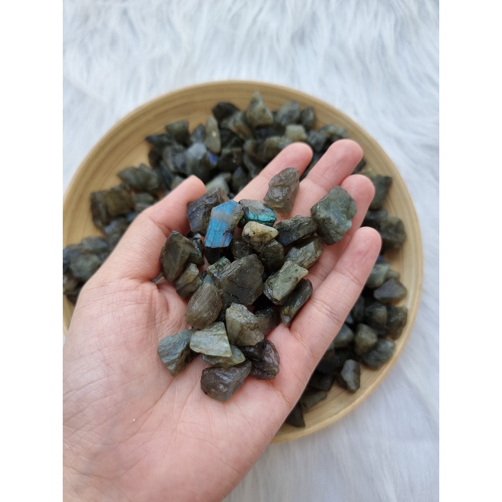 Đá thô Labradorite mini (Đá xà cừ - Hắc Nguyệt Quang) đá thanh tẩy Tarot, Reiki, đá thach anh phong thủy