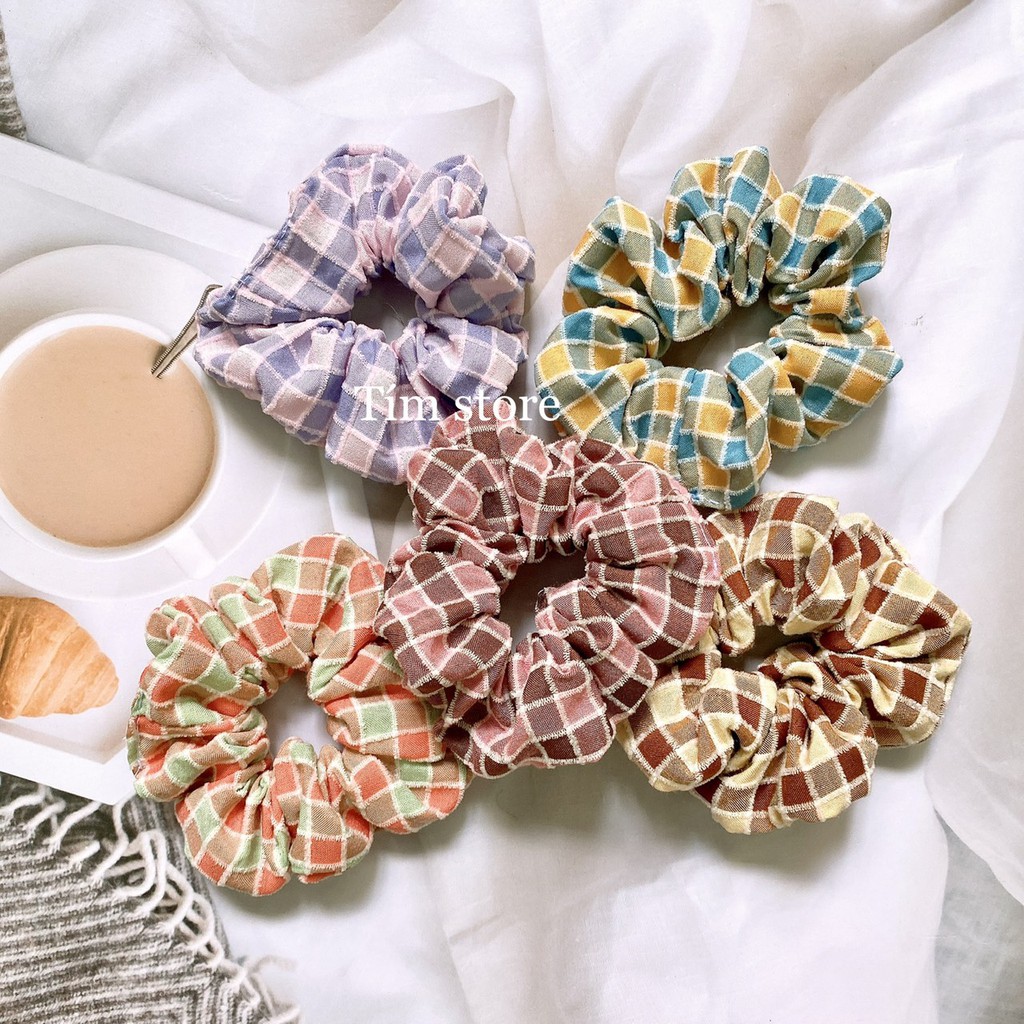 {Ảnh thật} SCRUNCHIES CARO NHUNG VINTAGE MẪU MỚI, CỘT TÓC MÀU HOT TREND, PHONG CÁCH ULLZANG