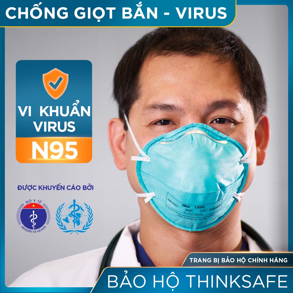 Khẩu trang N95 3M chính hãng Thinksafe, đạt chuẩn FDA, dây đeo qua đầu, đẹp, vải kháng khuẩn, dùng cho y tế - 3M 1860