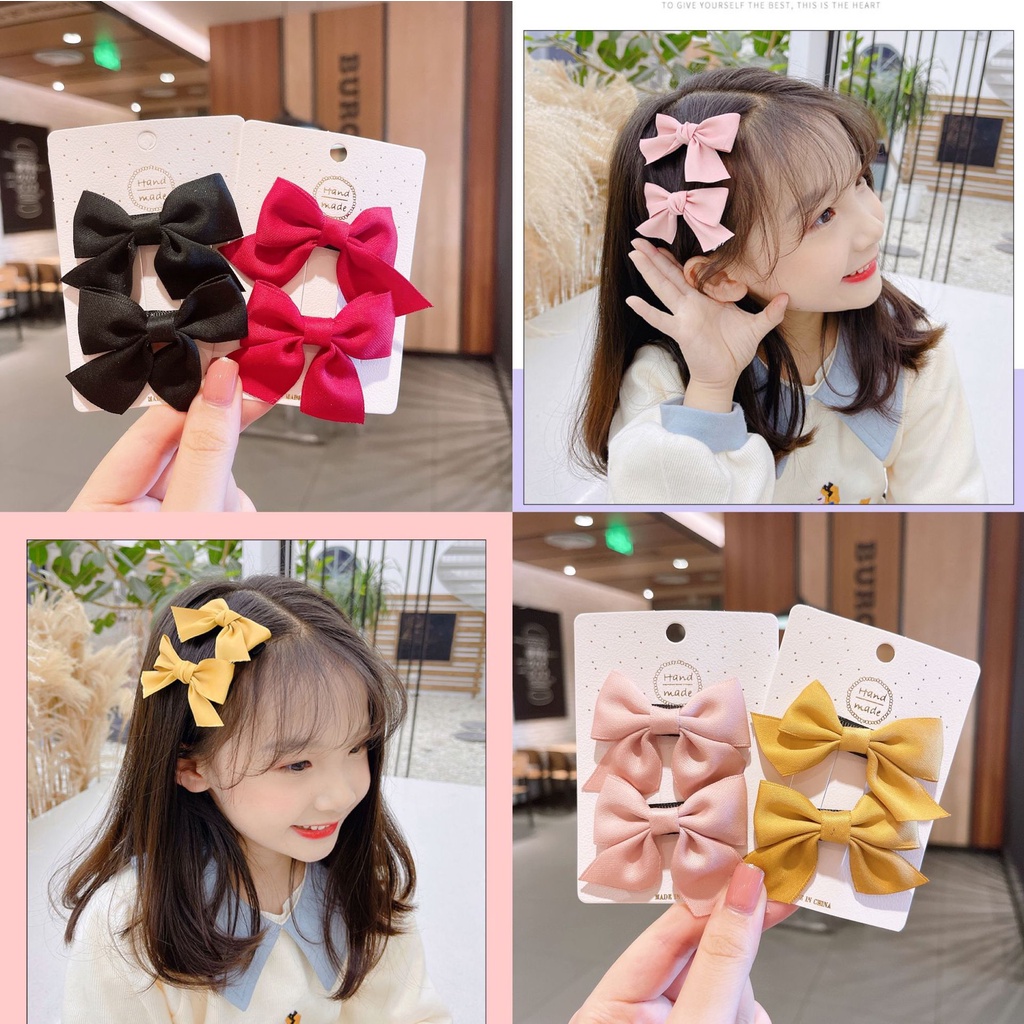 Set 2 kẹp tóc nơ nhỏ dễ thương tinh tế phong cách Hàn Quốc cho bé