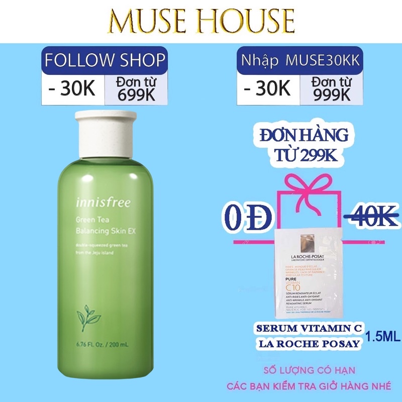 Nước Hoa Hồng Innisfree Toner Trà Xanh Green Tea Balancing Skin Ex- MUSE HOUSEa