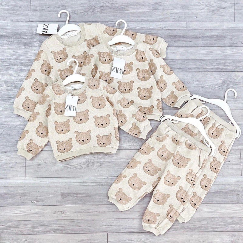 Đồ bộ bé gái nỉ bông mềm nhẹ in hình gấu nâu hàng xuất dư cực xịn JIMADO