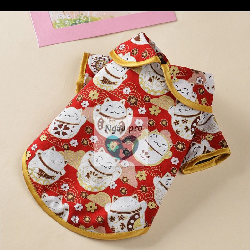 Áo váy tết chó mèo lót bông ấm áp dưới 10kg - Đầm cho chó poodle mùa đông cao cấp QACMT2