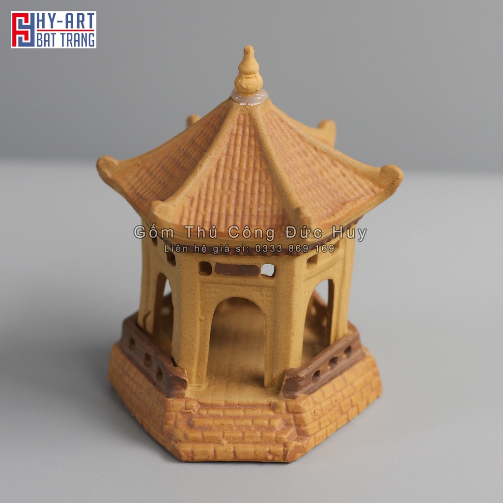 Mô hình gốm Lầu lục lăng phụ kiện trang trí tiểu cảnh hòn non bộ bể cá chậu cây bonsai