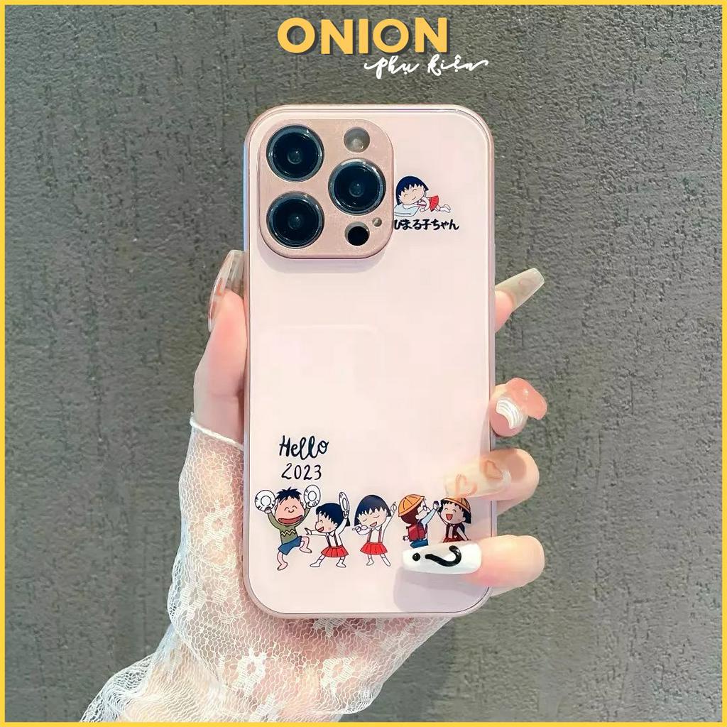 Ốp Maruko lưng kính hồng dành cho iPhone Xsmax 11 12 13 14 Pro Promax