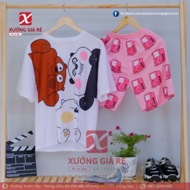 Bộ ĐÙI CARTOON SET VỚI QUẦN HỒNG CUTE