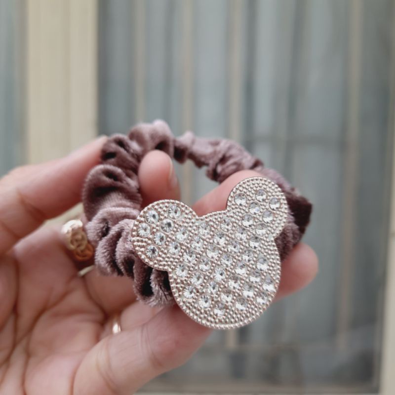 Cột tóc vải nhung đính hạt vuông,trái tim mã 224