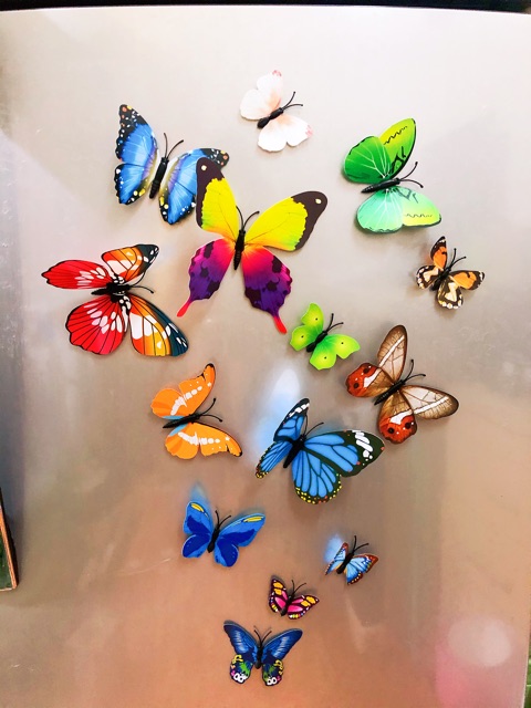 Set 12 bướm  gắn tủ lạnh sẵn nam châm dùng để trang trí tủ lạnh, tiệm nail, dán tường...(Giao mẫu ngẫu nhiên)