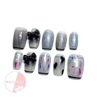 Nail box móng úp dán nơ đen thiết kế kèm keo