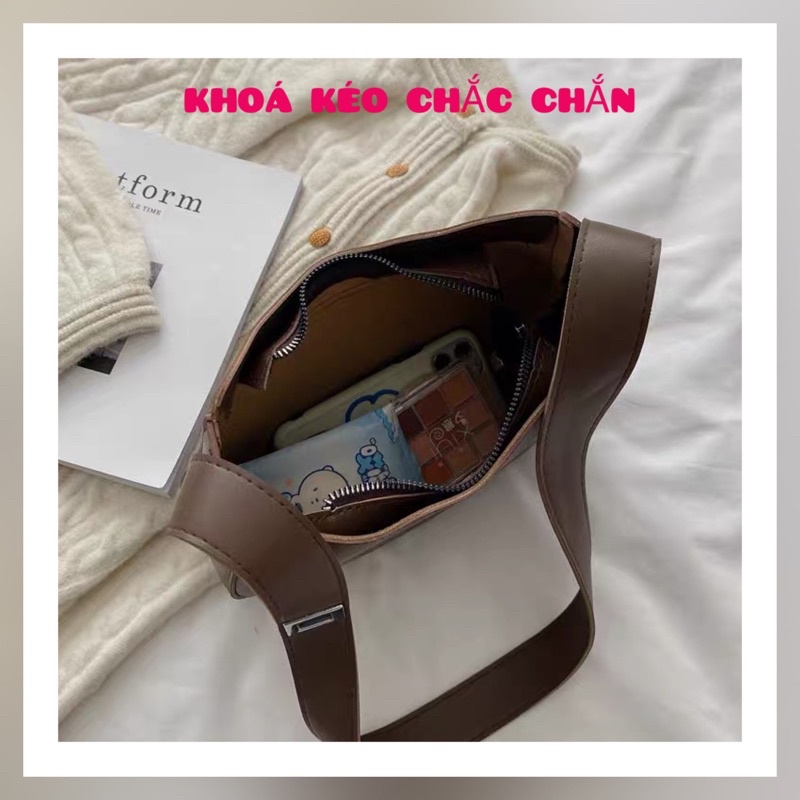 Túi đeo vai da PU trơn thời trang bốn màu kích thước 26*8*22