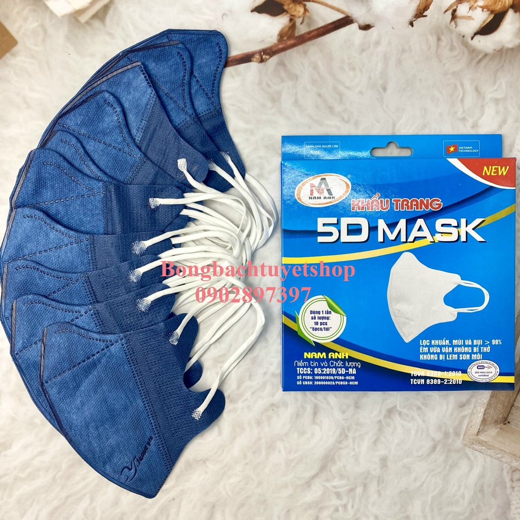 Khẩu trang FAMAPRO 5D NAM ANH Kháng Khuẩn 10 cái / hộp Trắng, Hồng, Xanh Y Tế, Xanh Navy, Xám, Vàng Nhạt, Đen, Xanh Rêu