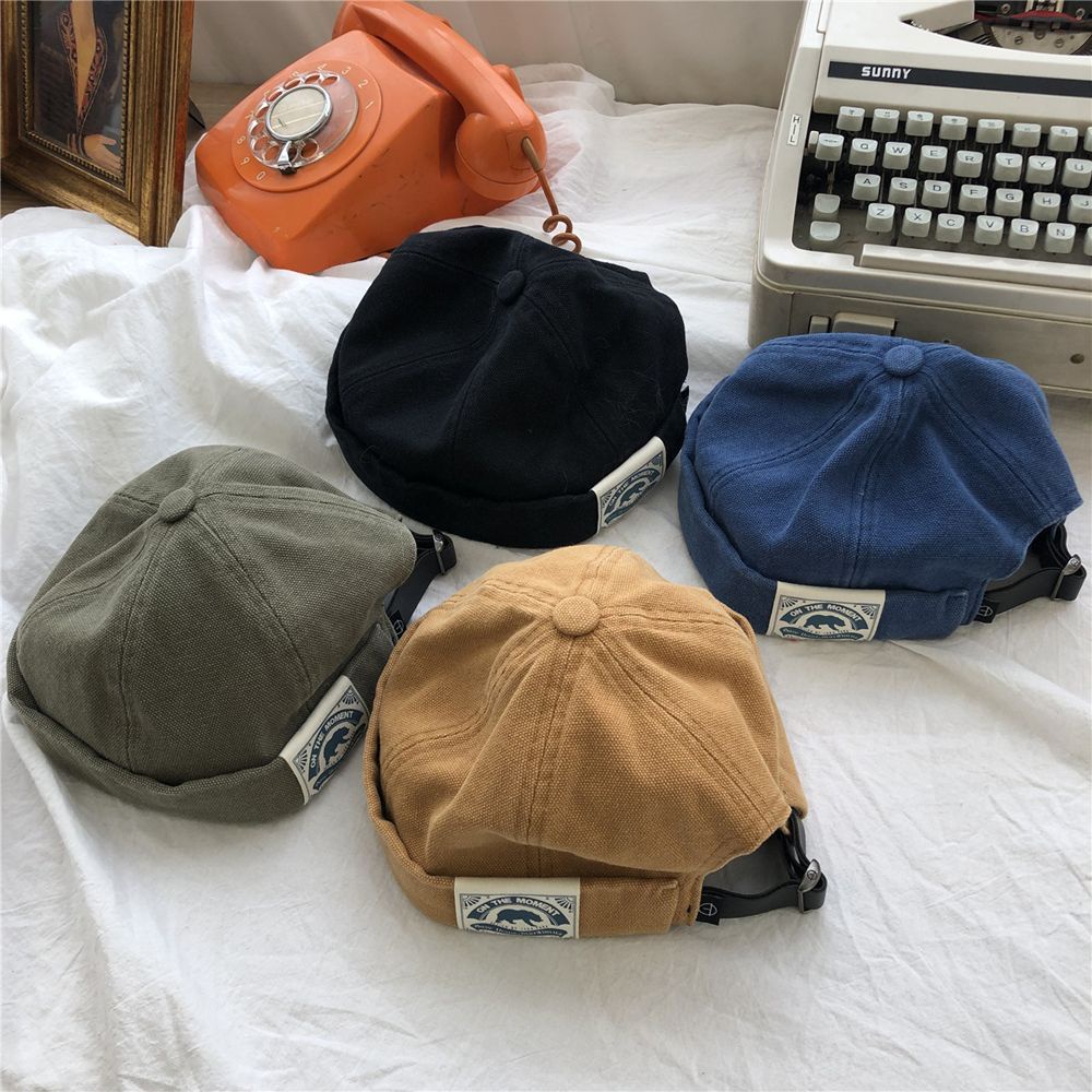 MOCHO Mũ beanie vải không vành màu trơn hình gấu bắc cực phong cách Hàn Quốc cổ điển dành cho nam và nữ
