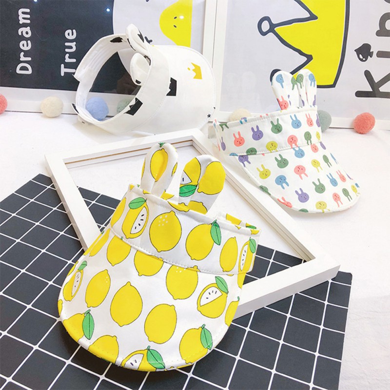 Mũ lưỡi trai hở đầu phối tai thỏ họa tiết hoạt hình dễ thương cho bé