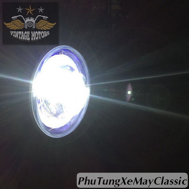 ĐÈN PHA XE MÁY ĐỘ CLASSIC - Đèn pha led viền xanh độ Cafe Racer Tracker CG125 SU GN125 Win