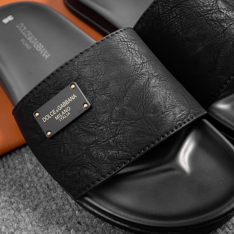 Dép Quai ngang nam Nữ Docle &Gabbana da bò, màu đen