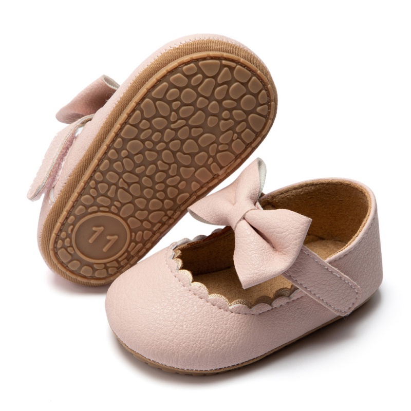 Giày búp bê da PU đế mềm chống trượt đính nơ dễ thương thời trang dành cho bé gái 0-18 tháng tuổi