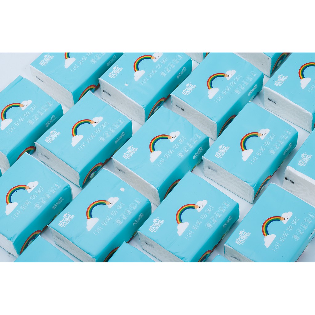 Thùng 30 gói giấy cầu vồng Xinmier nội địa được cấu tạo với 3 lớp thấm hút, an toàn cho da em bé.