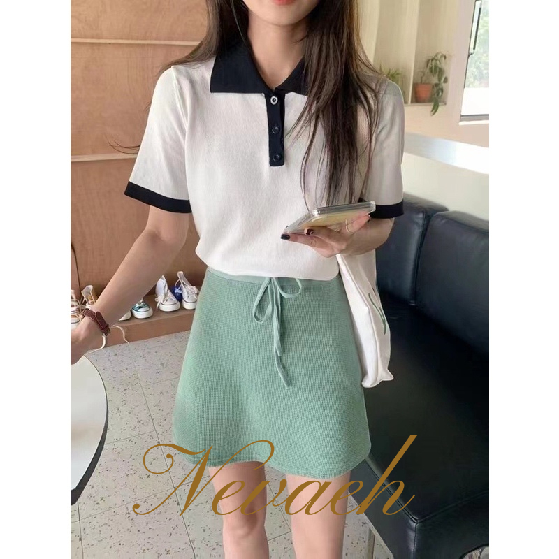 Áo polo Dệt Kim Tay Ngắn Kiểu Pháp Thời Trang Mùa Hè Cho Nữ