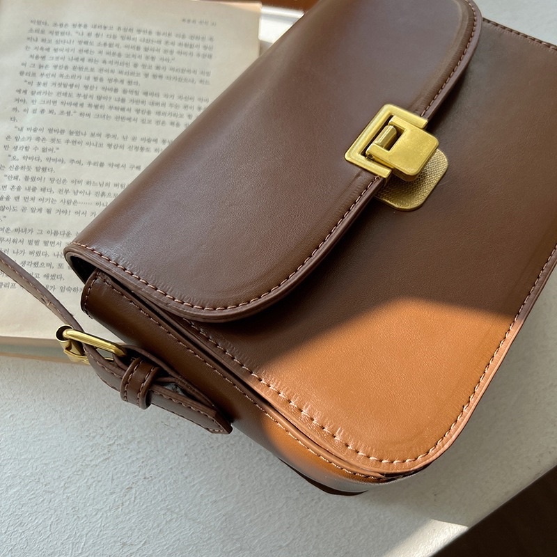 (Có sẵn Đen/Nâu) Túi da trơn đẹp đeo chéo đeo vai phong cách đơn giản basic khoá cài sang trọng