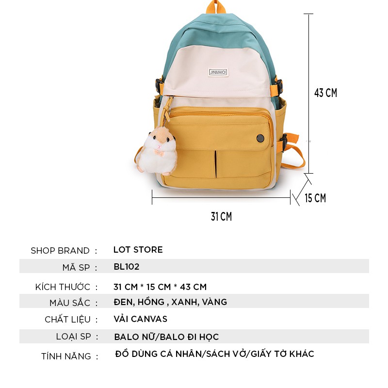 Balo nữ đẹp đi học thời trang cao cấp dễ thương BL102 (không móc gấu)