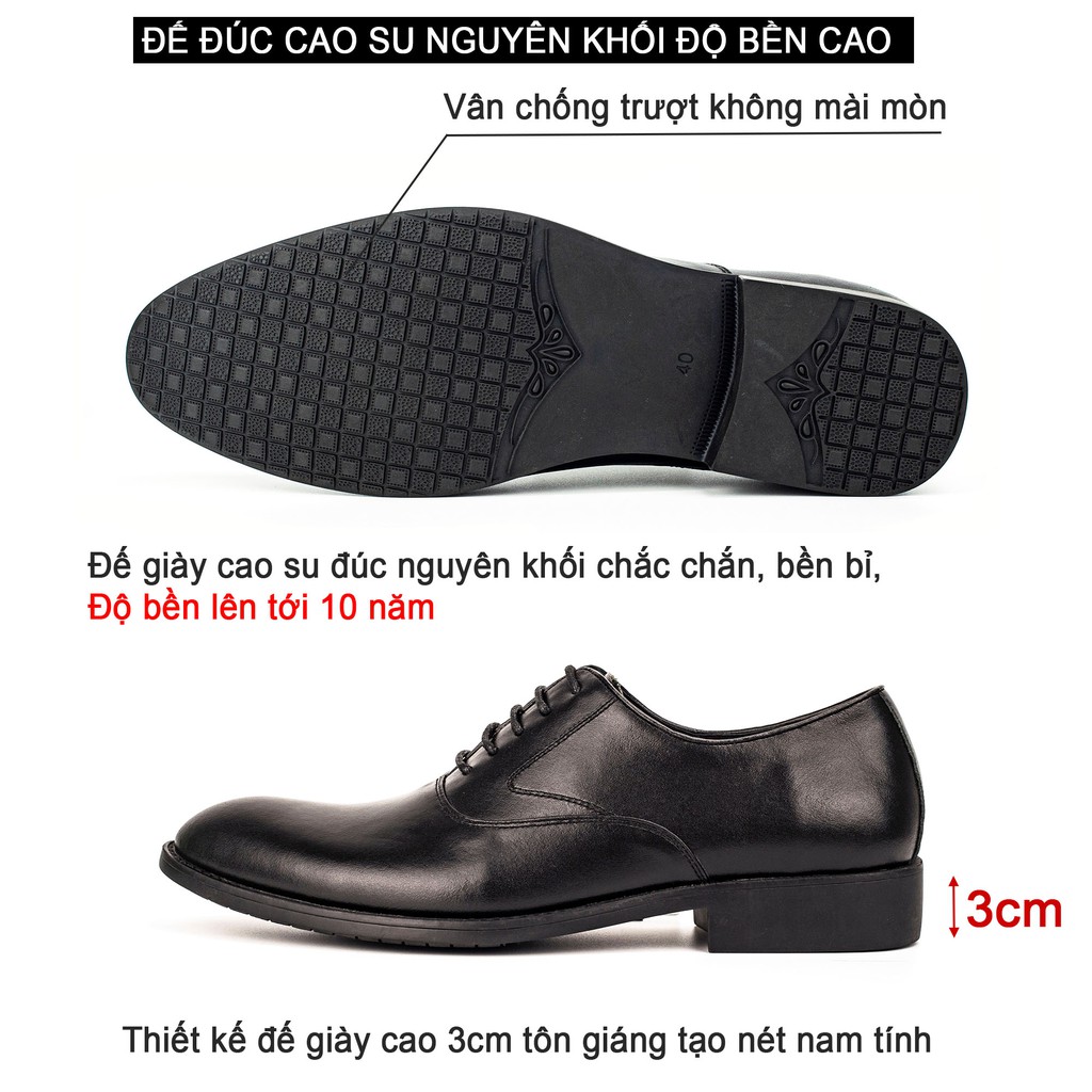 Giày da nam oxford công sở da bò nappa cao cấp màu đen G103- Bụi leather- hộp sang trọng -BH 12 tháng