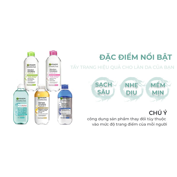 Nước tẩy trang dưỡng ẩm cho da mụn da dầu không cồn 3 in 1 400ml nước tẩy trang Garnier Tout En NTT03