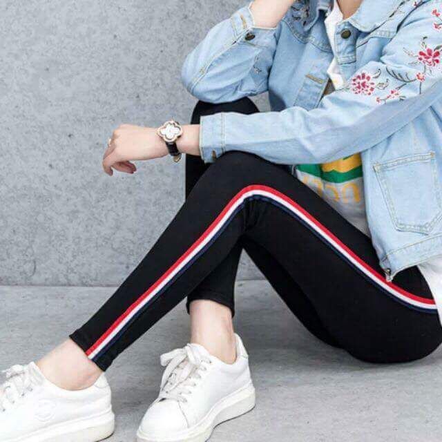 Quần legging viền màu trơn