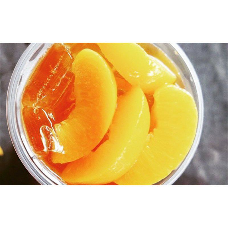 Trái Đào ngâm nước đường Boddob Thái lon 820g. Yellow Peach Halves in syrup. Nguyên liệu trà đào, trà sữa, bánh kem