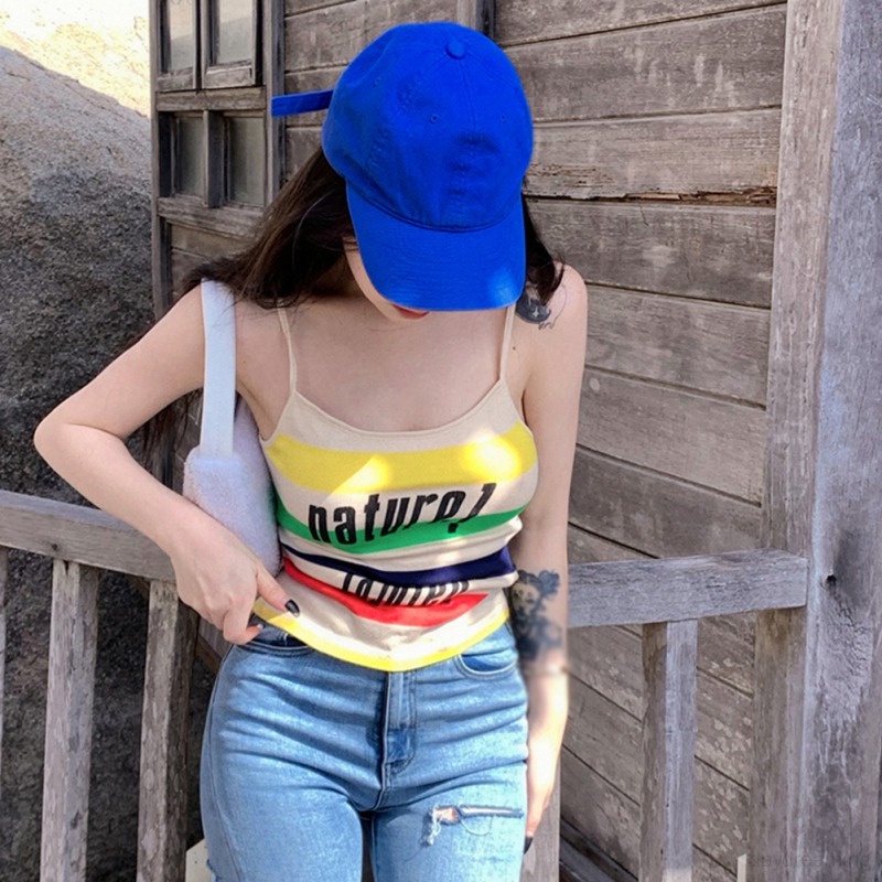 Áo Croptop Dệt Kim Sát Nách Hoạ Tiết Kẻ Sọc Thời Trang Mùa Hè Cho Phái Nữ