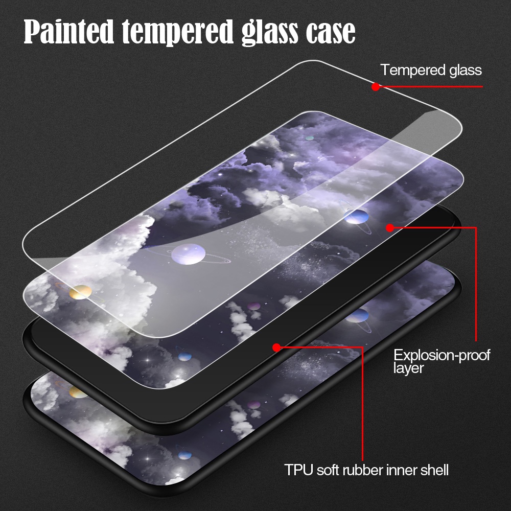 Ốp điện thoại mặt kính viền silicon in hình ngân hà cho iPhone 13 Pro 11 12 6 7 8 6S Plus XS Max X XR 12 Mini SE 2020