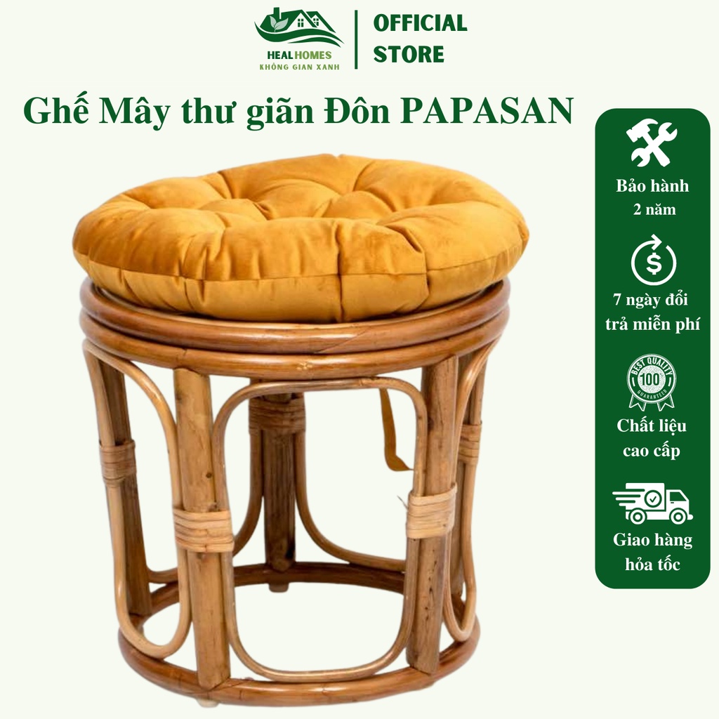 Ghế lười thư giãn Đôn Papasan mây tự nhiên, decor ban công nằm thư giãn đọc sách, trang trí phòng khách / HealHomes