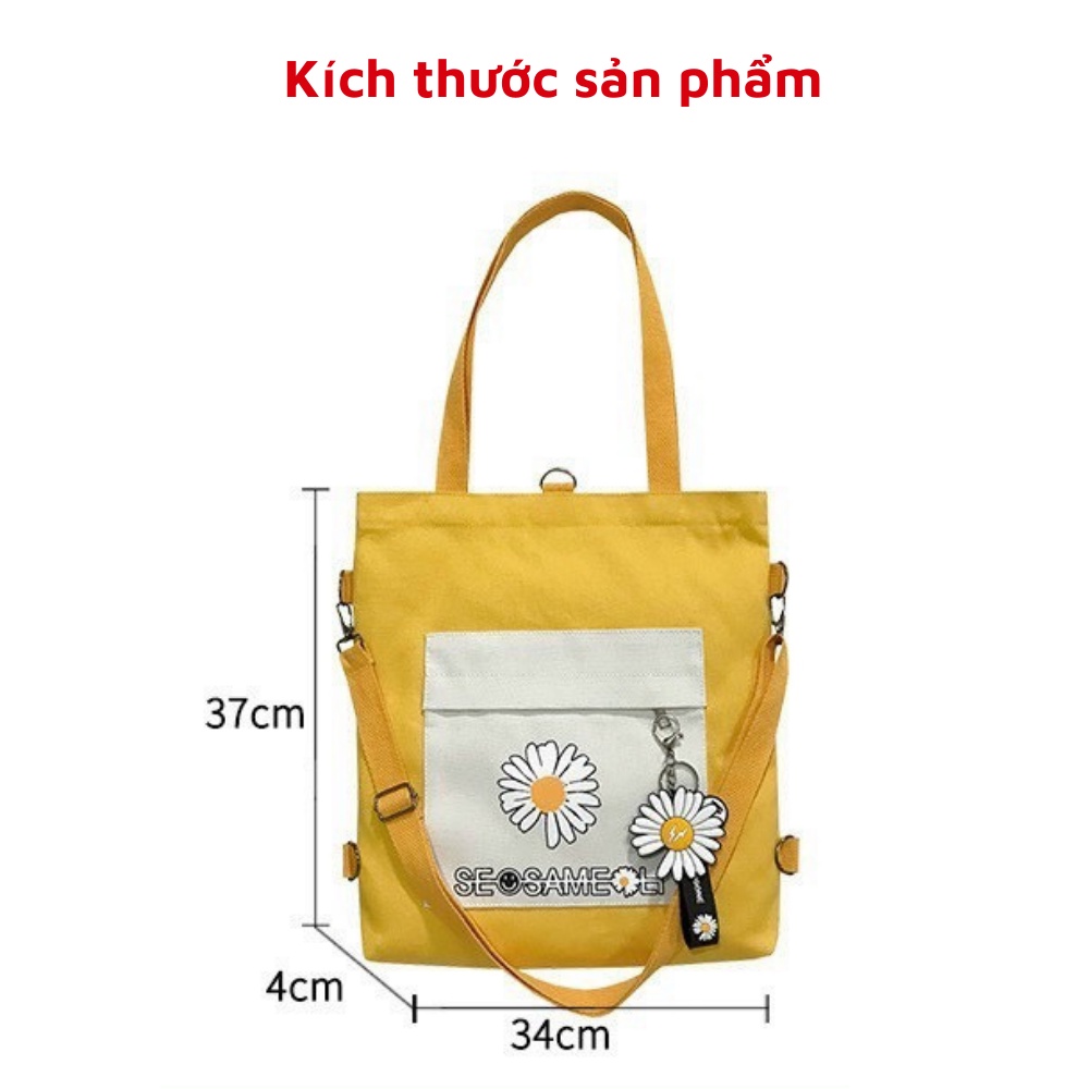 Túi vải canvas đeo chéo nữ đi học đi chơi tone họa tiết hoa cúc dễ thương tiện lợi dễ phối đồ