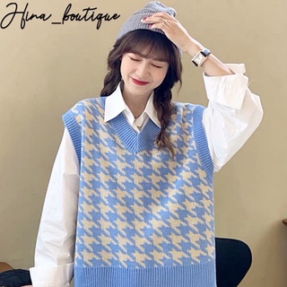 Áo Gile nữ len cổ V màu sắc vintage phong cách Hàn Quốc