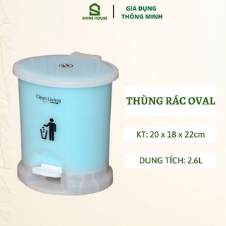 Thùng rác oval đạp chân nhí dung tích 2.6l kích thước 20 x 18 x 22cm chính hãng nhựa duy tân
