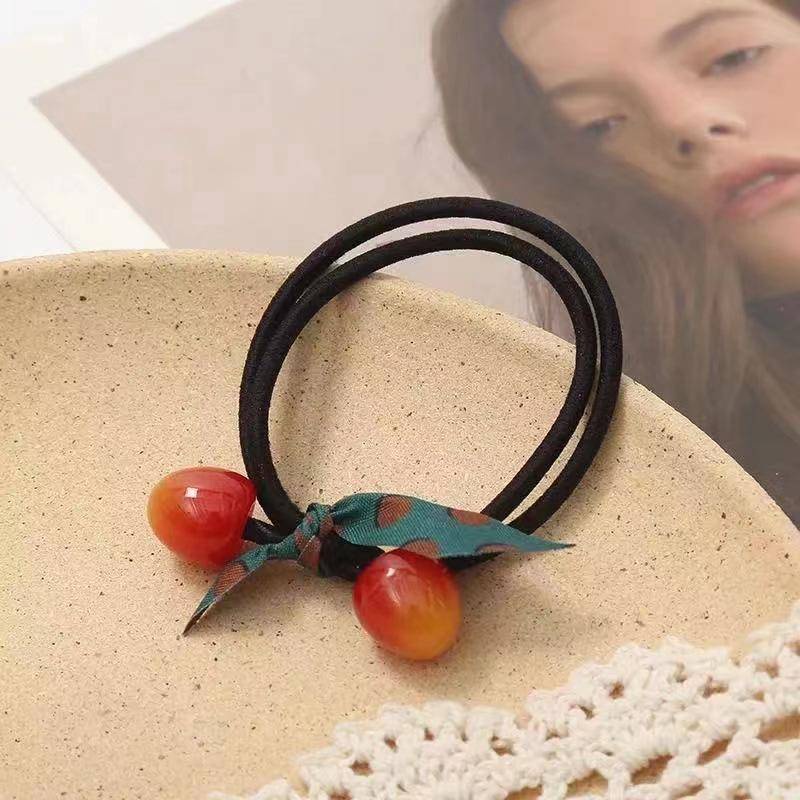 Dây Cột Tóc Cao Su Co Giãn Họa Tiết Trái Cherry Phong Cách Hàn Quốc Xinh Xắn