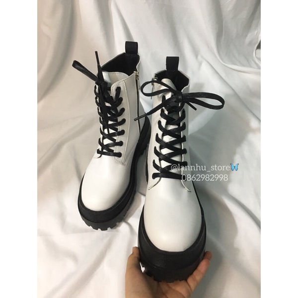 Boot martin màu trắng - đế đen nổi bật cá tính