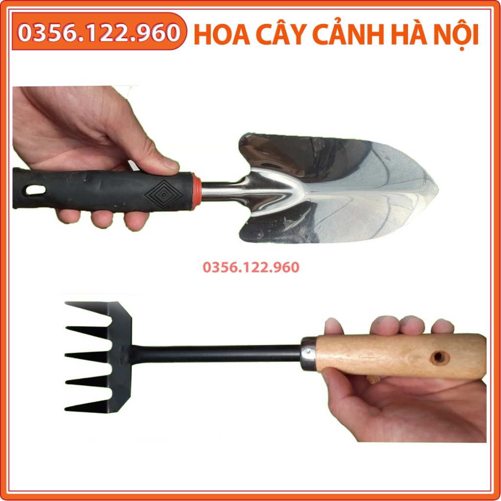 Bộ 2 dụng cụ làm vườn gồm: xẻng 30cm cán cao su + cào 5 răng - nhỏ gọn, tiện dụng, bền chắc