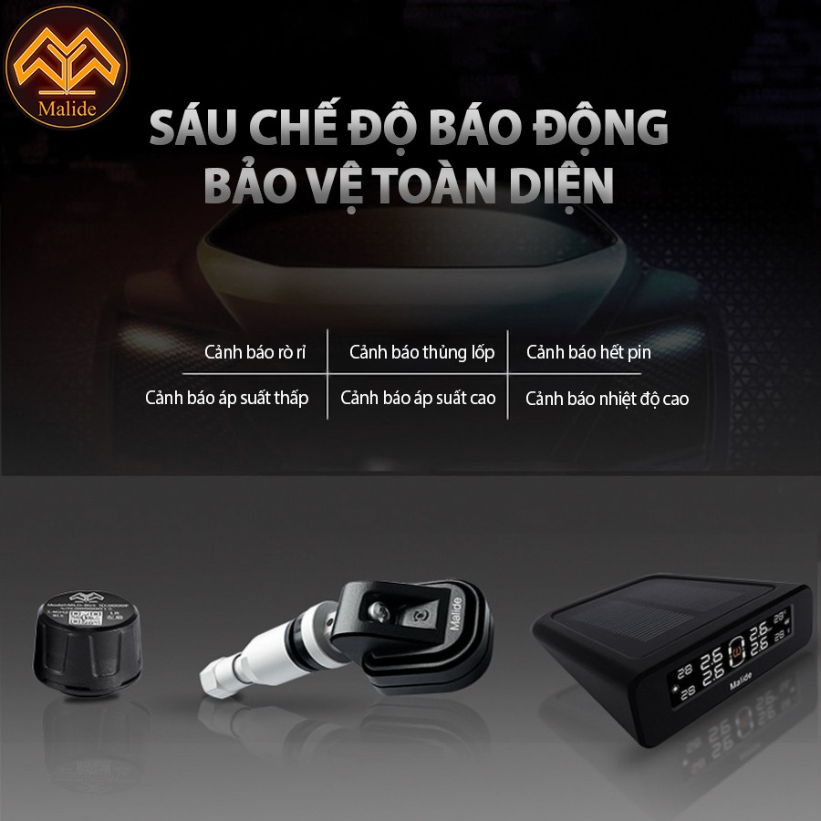 [CHÍNH HÃNG] Cảm biến áp suất lốp van trong Malide + màn hình hiển thị năng lượng mặt trời cảnh báo giọng nói - B06R01