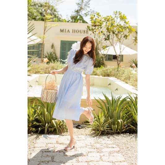Đầm clothesrack cổ tròn tùng xếp ly xoè caro xanh Camy dress