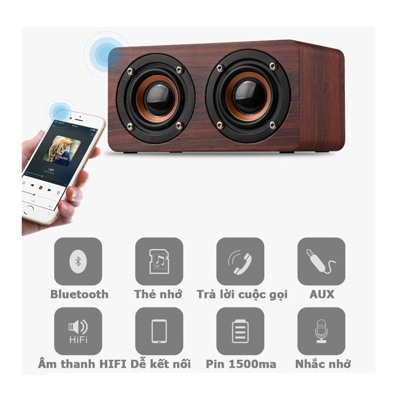 Loa Bluetooth Gỗ Cao Cấp Super Bass PC/Điện Thoại - Âm thanh nổi HIFI Stereo speaker W5