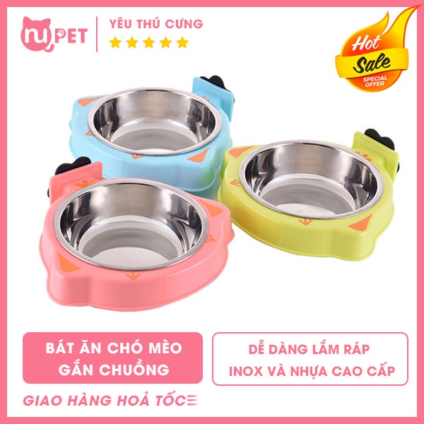 Bát ăn inox gắn chuồng cho chó mèo