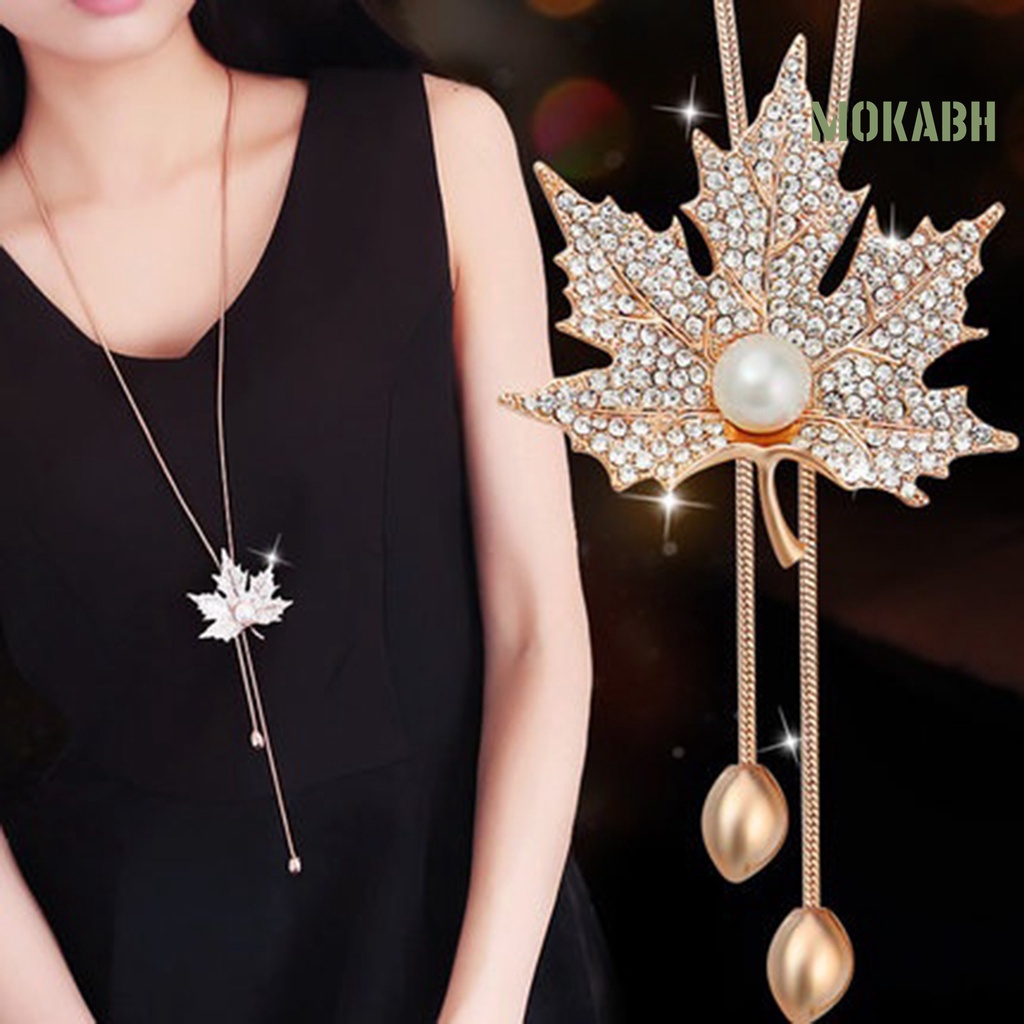 Vòng cổ Hợp Kim Mặt Hình Lá Phong Đính Đá Thời Trang Cho Nữ