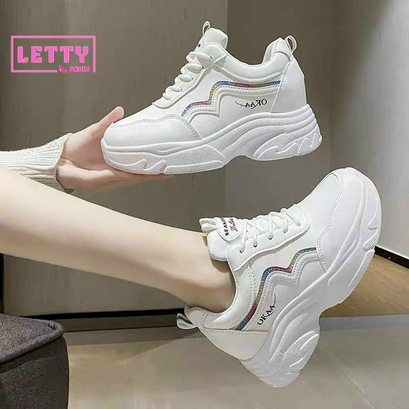 Giày bata nữ đế độn 7cm, Sneaker trắng đẹp nâng chiều cao cho nàng nấm