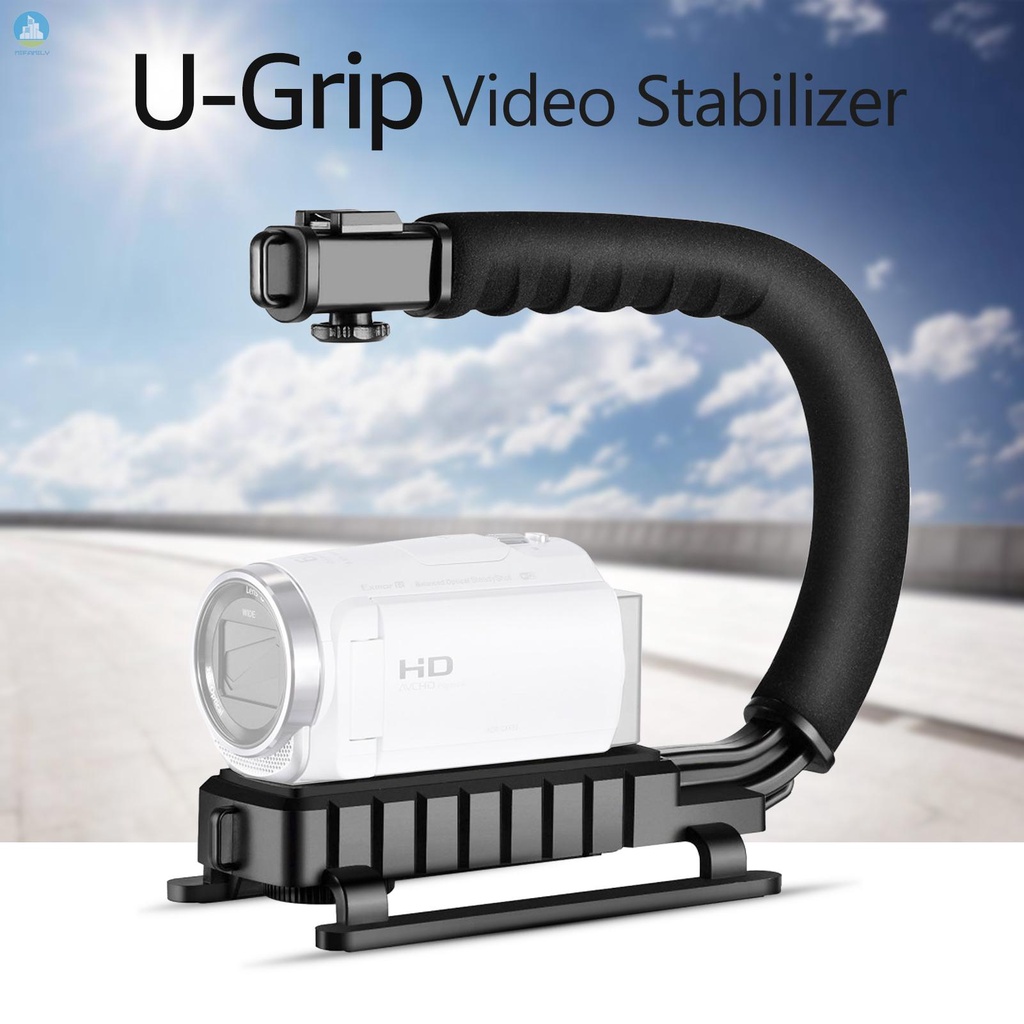 MI   U-Grip Camcorder Stabilizer Handle DSLR Handheld Gimbal C-Shape Video Stabilizer with Flash Hot Shoe Mount Supports Up to 4.4lb for Smartphone and Camera