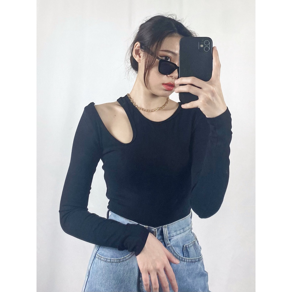 [CÓ SẴN] Áo ôm tay dài khoét vai