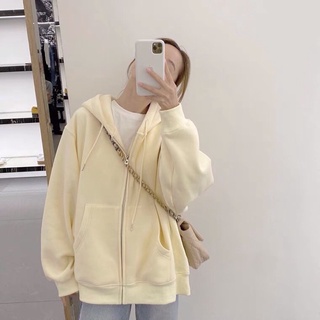 Áo khoác nỉ mỏng vàng nhạt Hoodie zip pastel basic dễ thương